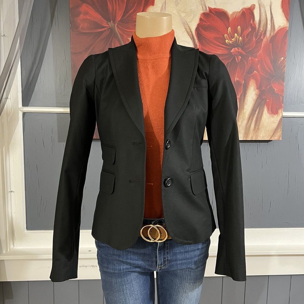 Banana Republic Blazer Women's Sz 0 Cotton Stretch Suit‎ Jacket Working Cuffs